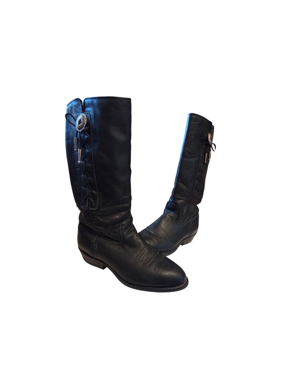 Vintage made in USA Capezio boots black leather western cowgirl pull on 7